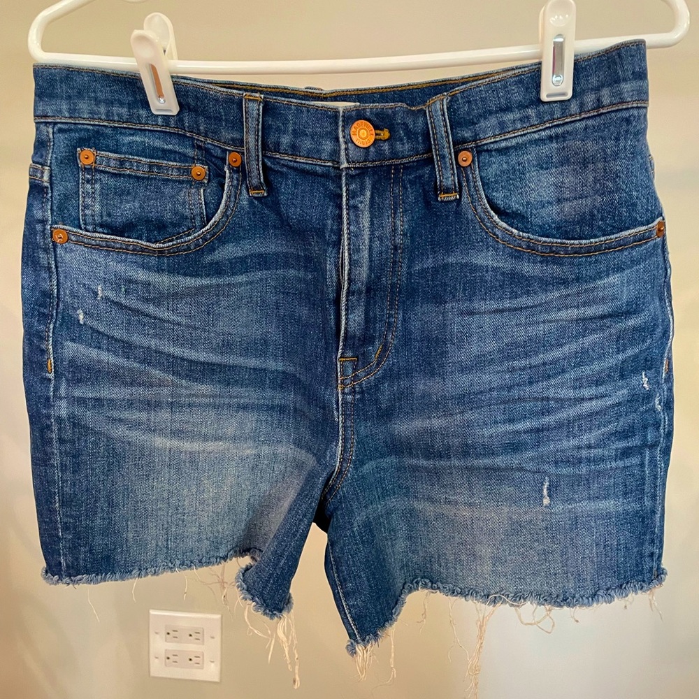 Madewell distressed high rise jean shorts